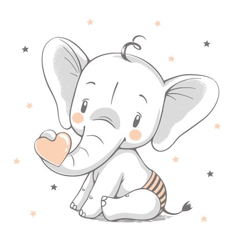Bild Set Von Niedlichen Cartoon Baby Elefanten Vector Aquarell Illustration