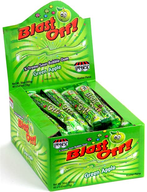 Blast Off Extreme Sour Bubble Gum Rope Green Apple 48ct Box