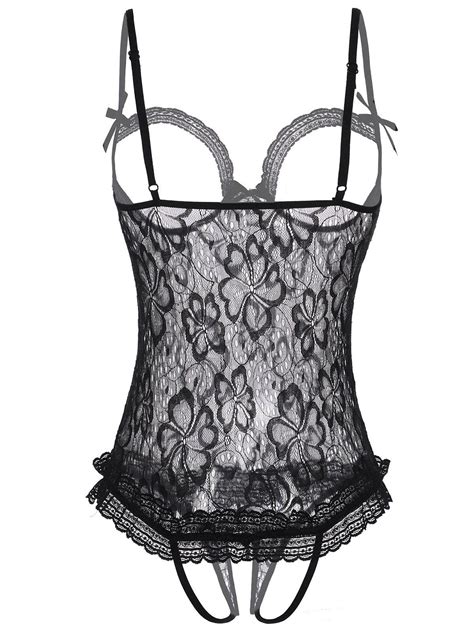 23 Off 2020 Crotchless Open Cup Lace Lingerie Teddy In Black Dresslily