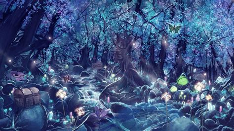 Fantasy Forest Blue Steam Flower Butterfly Wallpaper Magical Art