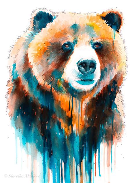 Grizzly Bear Watercolor Painting Print By Slaveika Aladjova Etsy Bear