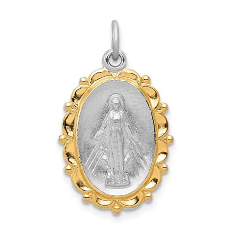 Solid 925 Sterling Silver And Vermeil Miraculous Mary Pendant Charm