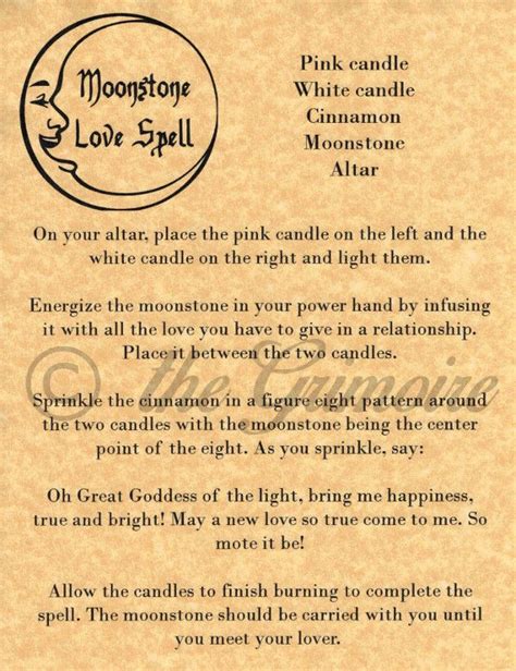 Moonstone Love Spell Book Of Shadows Pages Bos Pages Rare Wicca