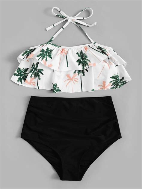 Here ericdress.com shows customers a fashion collection of current high waisted bathing suits.you can find many great items. Tropical Ruffle High Waisted Bikini Swimsuit in 2020 ...