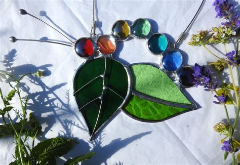 Stained Glass Rainbow Caterpillar On Leaves Sun Etsy Uk