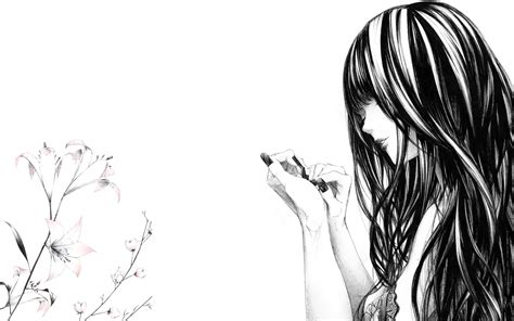 Unique Animewall Wallpaper Anime Bw Girl Black And