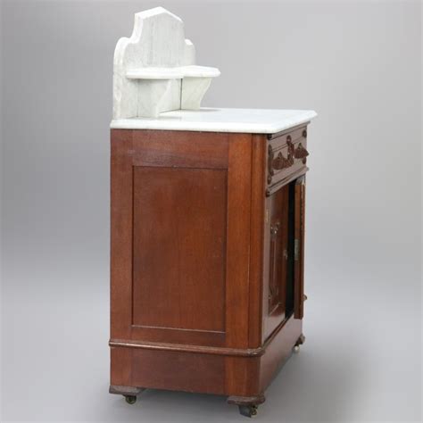 Antique Victorian Marble Top Walnut Commode Washstand Circa 1890 For
