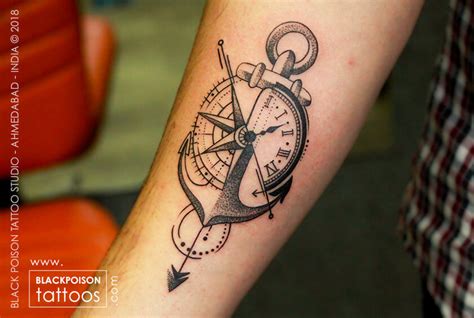 Compass tattoos are considered as powerful amulets which can help you if you are lost. Anchor compass tattoo Best Tattoo Artist in India Black Poison Tattoo Studio