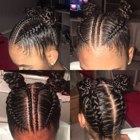 Cornrows into buns | Hair styles, Hair, Cornrows