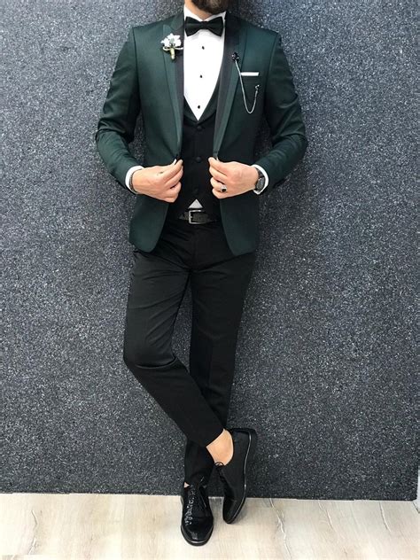 Infinite Royal Green Tuxedo Wedding Suits Men Grey Vest Outfits Men