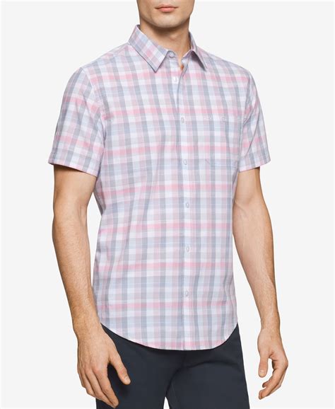 Calvin Klein Mens Checked Short Sleeve Shirt Casual Button Down