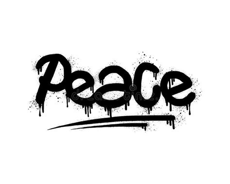 Spray Painted Graffiti Peace Word In Black Over White Drops Of Sprayed