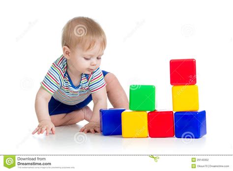 Baby Boy Playing With Building Blocks Stock Photo Image Of Adorable