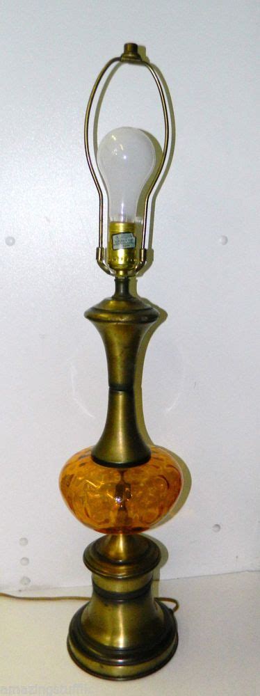 29 Retro Table Desk Lamp 3 Way Amber Glass Metal Vintage Electric Globe Blown Light Mid Century