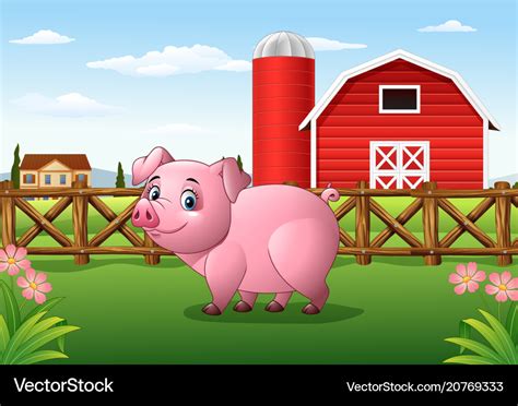 Cartoon Pig In The Farm Background Royalty Free Vector Image