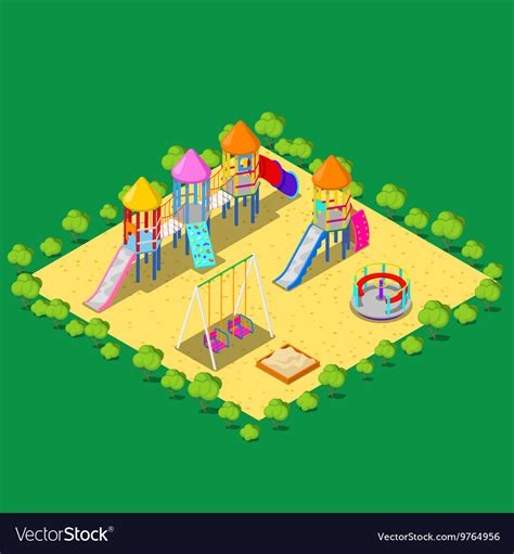 Isometric Children Playground With Sweengs Vector Image