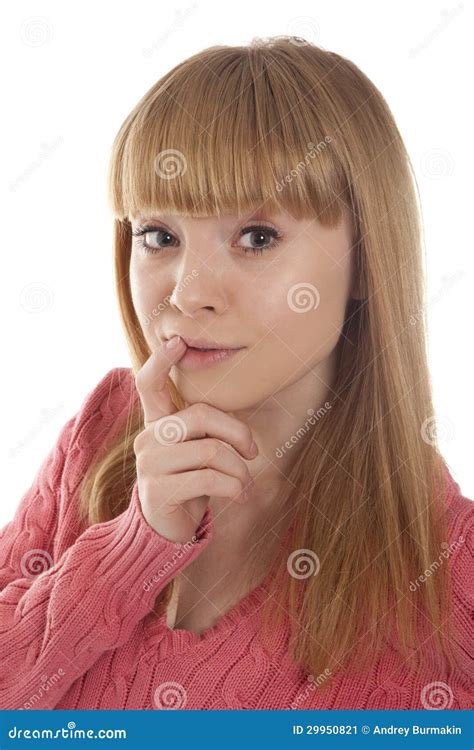 Woman With Fingers On Cheek Stock Image Image Of Happy Hand 29950821