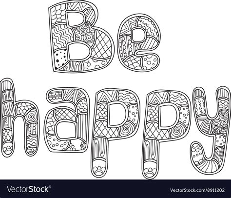 Coloring Pages For Adults Book Word Be Happy Vector Image