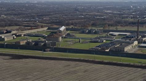 4k Stock Footage Aerial Video Of Passing By The Stateville Correctional