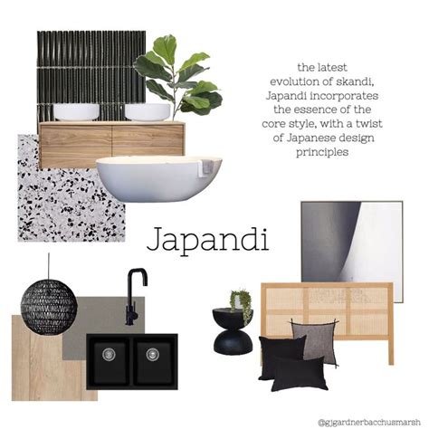 An Image Of Japanese Interior Design Mood Board With Black And White