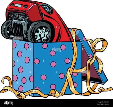 Car In A T Box Pop Art Retro Vector Illustration Kitsch Vintage