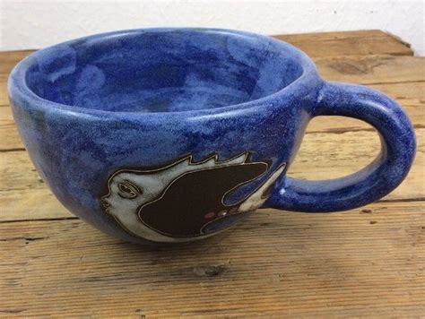 Large Coffee Mug Of Cute Fishes Design By Mara Mexico Pottery