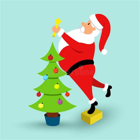 Cartoon Santa Claus And Green Christmas Tree Vector Illustration Stock