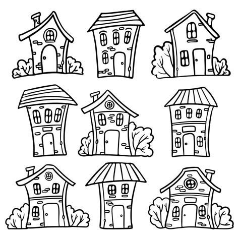Cute Houses Hand Drawn Outline Doodle Vector Illustration Set Cartoon