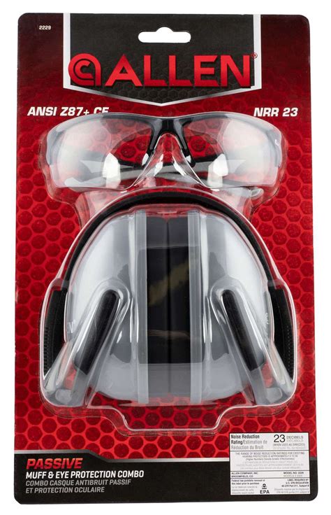 allen 2229 passive muff and eye protection combo 23 db over the head gray ear cups w black band