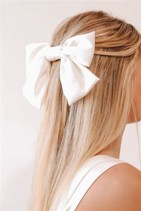 white hair bow satin hair bow oversized bow french barrette lulus