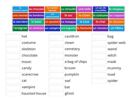 French Halloween Vocab Words Match Up