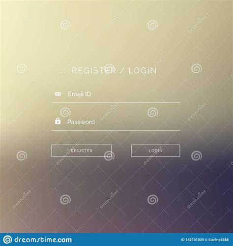 Clean Login Form Template Design On Blurred Background Stock Vector