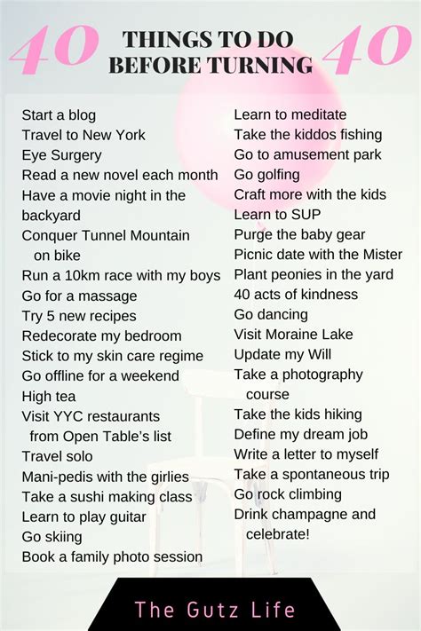 40 Things To Do Before Turning 40 The Gutz Life Bucket List Ideas