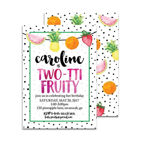 Two Tti Frutti Party Invitation Tutti Frutti Party Supplies Tutti