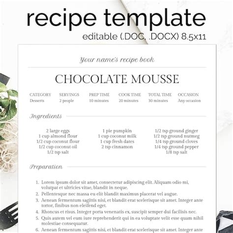 Editable Recipe Page Template Design 43 Instant Download Etsy