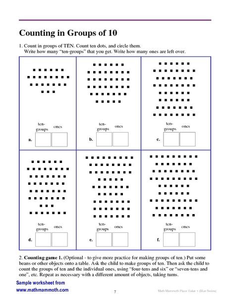 Grouping By 10 Worksheets