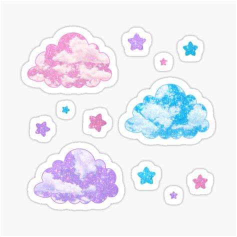 Kawaii Clouds With Glitter Sticker For Sale By Discostickers Redbubble