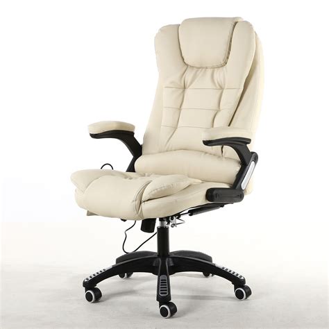 Oscar Executive Faux Leather Massage Heating Office Chair Cream Mcc