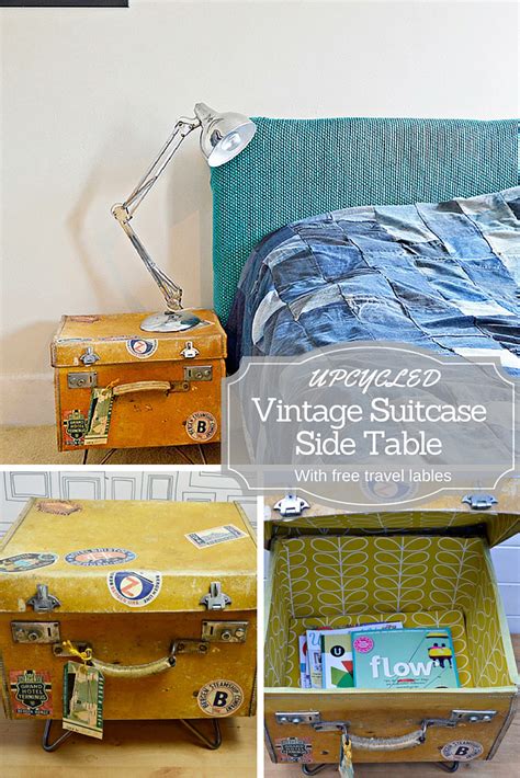 Upcycled Vintage Suitcase Side Table Pillar Box Blue