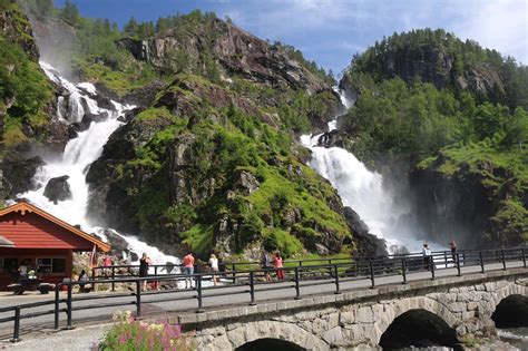 Latefossen Famous Twin Waterfall In The Odda Valley