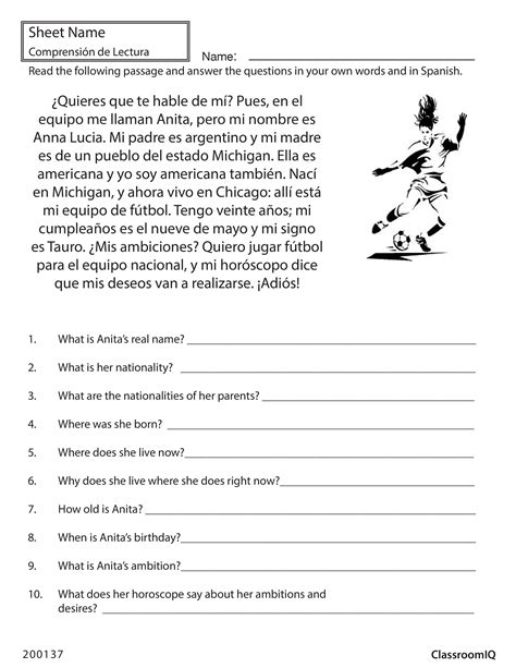 Beginner Free Printable Spanish Reading Comprehension Worksheets
