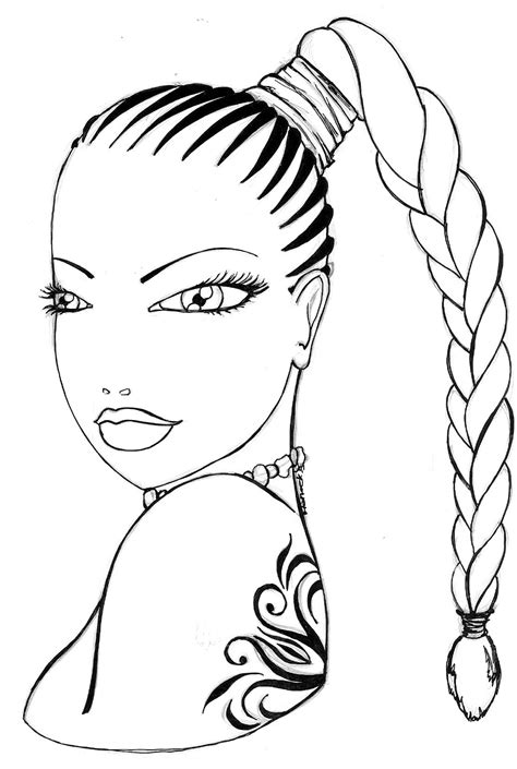 Girls hairstyle coloring pages vectors (213). Jelissa goes for a classic single braid. | Octopus art ...