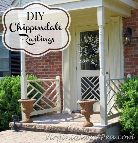 The infill between the top and bottom rails and the vertical supports is a series of interlocking diagonals. DIY Chippendale Railings - Sweet Pea