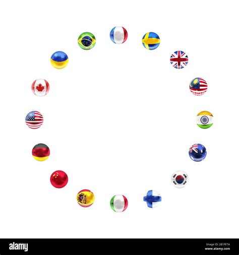 Sphere Shaped Flags Of Sovereign States Arranged In Circle Frame On A