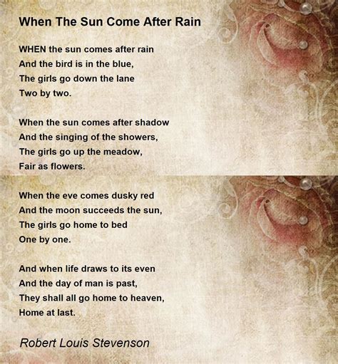 When The Sun Come After Rain Poem By Robert Louis Stevenson Poem