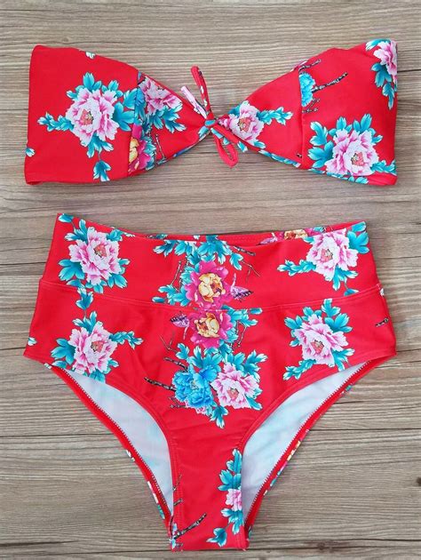 floral print bandeau bowknot bikini set printed bikini sets printed bandeau bikinis