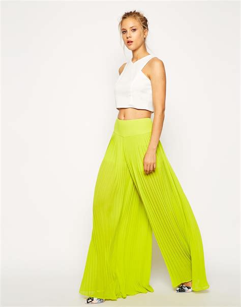 Lyst Asos Pleated Wide Leg Pants In Yellow