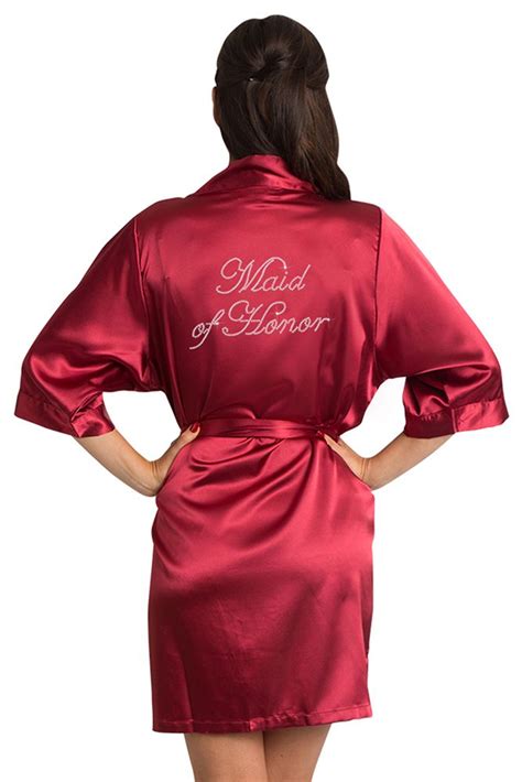 Rhinestone Maid Of Honor Satin Robe Available In 25 Robe Colors Satin Kimono Robe