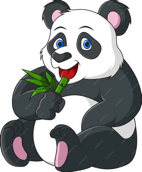 Premium Vector Cute Cartoon Panda Eating Bamboo