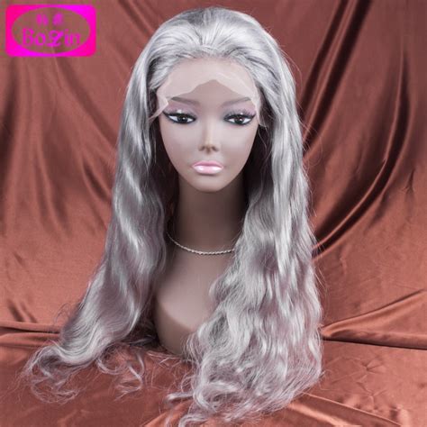 brazilian grey full lace human hair wigs wavy silver gray glueless front lace wigs 120 density